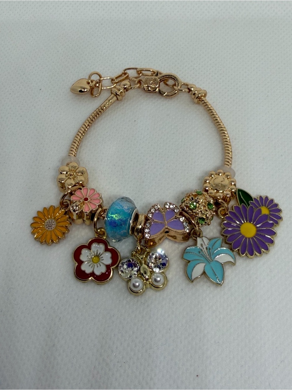 Gold Floral Charm Bracelet with Multicolor Flower Charms